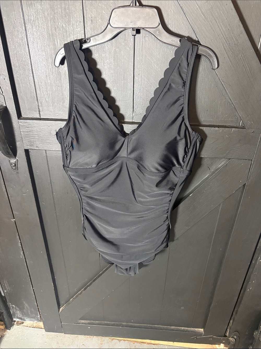 Shade & Shore Black Scalloped V-Neck One-Piece